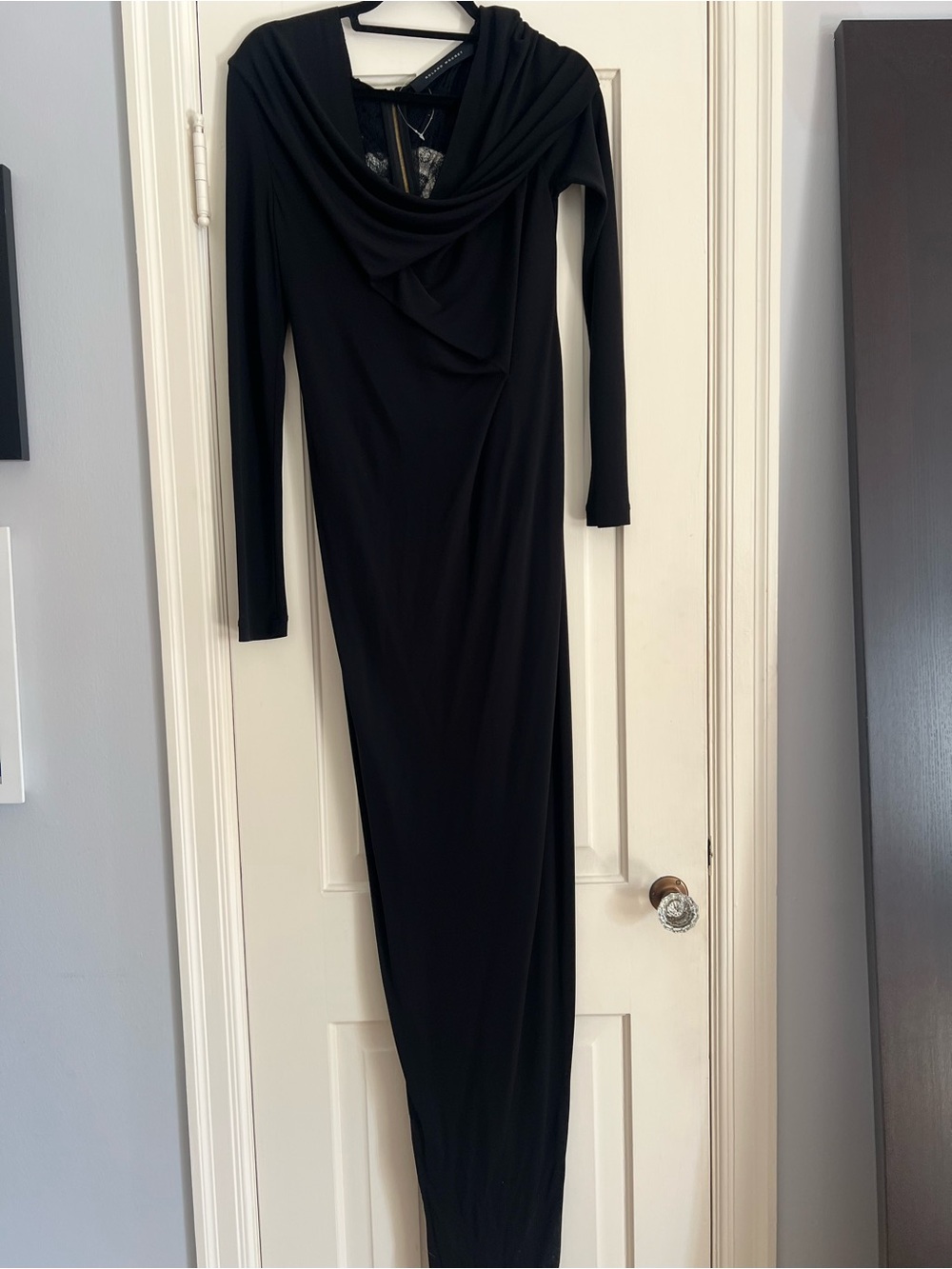 Roland Mouret Black Long-Sleeve Draped Gown